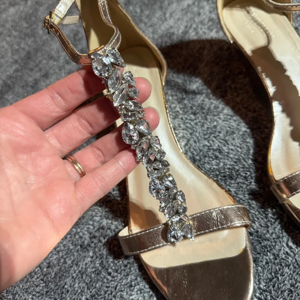 David's Bridal Mina Champagne Rhinestone Wedge Sandals Size 7M